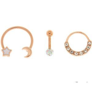 New Celestial body jewelry earring set 16G gauge rose gold sun moon